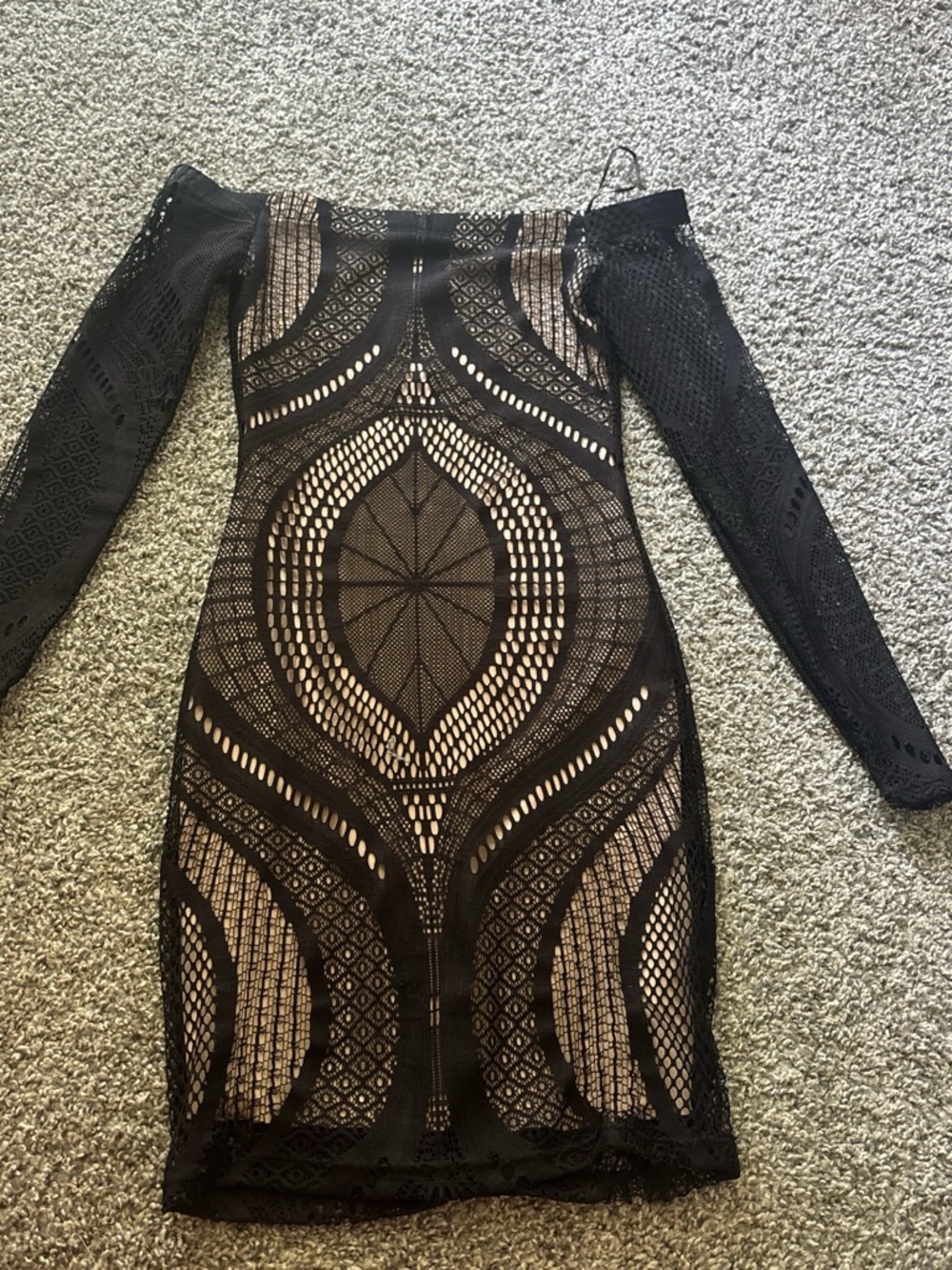 G by Guess Black Lace Long Sleeve Off-Shoulder Bodycon Dress